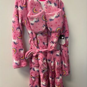 Unicorn Rainbow Child Robe and Slipper set New With Tags